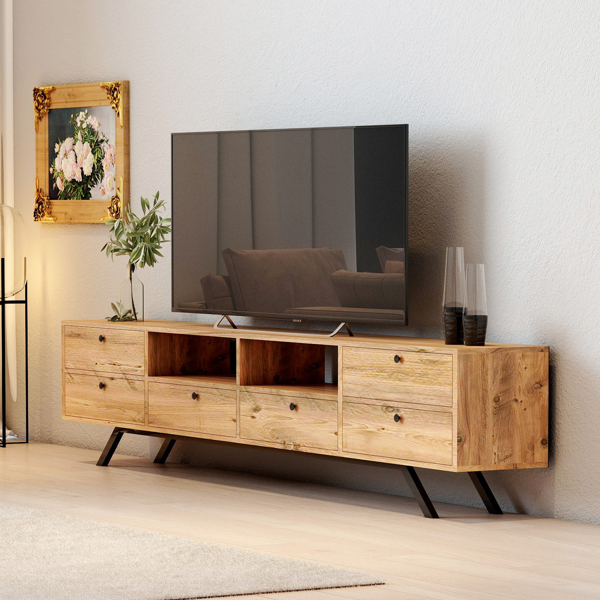 Comodă TV Beta Laizla, Nuc - Negru, 180x30x53 cm
