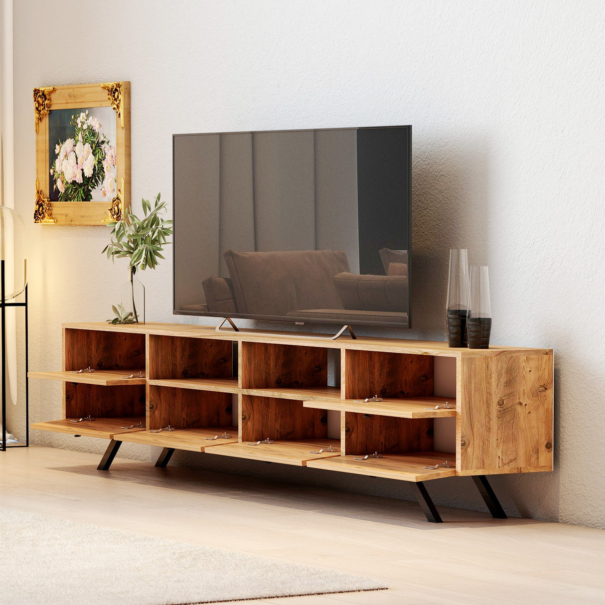 Comodă TV Beta Laizla, Nuc - Negru, 180x30x53 cm
