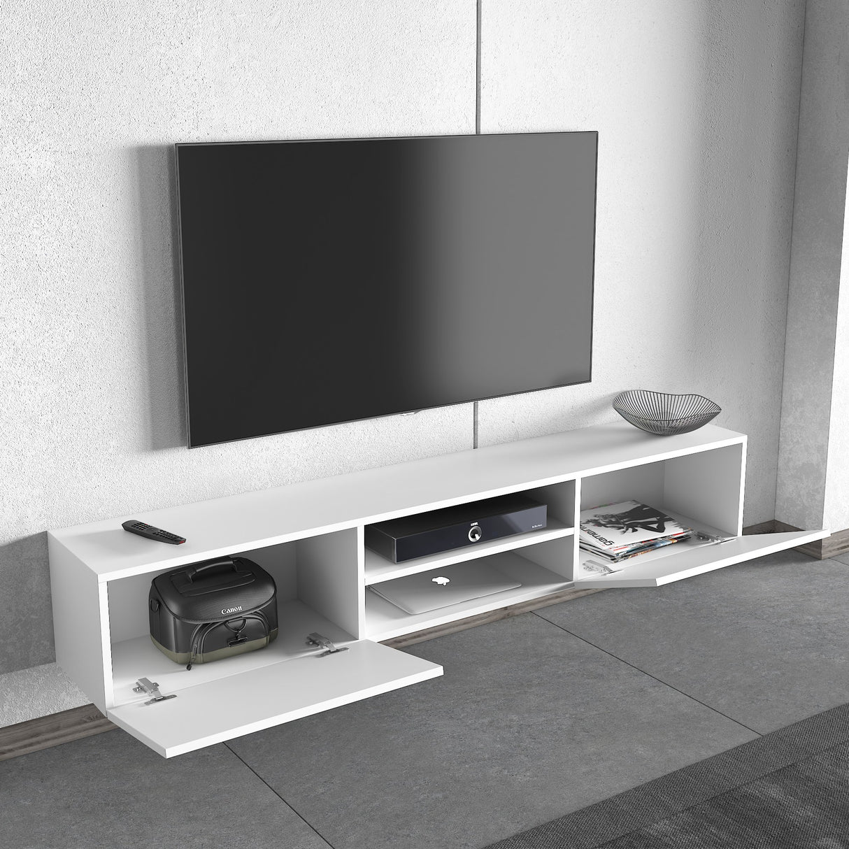 Comodă TV 2550000006857, Alb, 180x32x30 cm