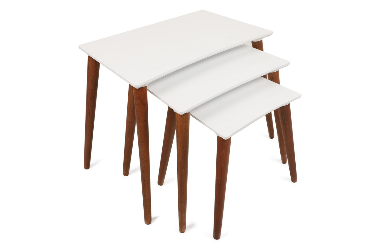 Set 3 măsuțe de cafea Base, Alb - Nuc, 43x34x37 cm