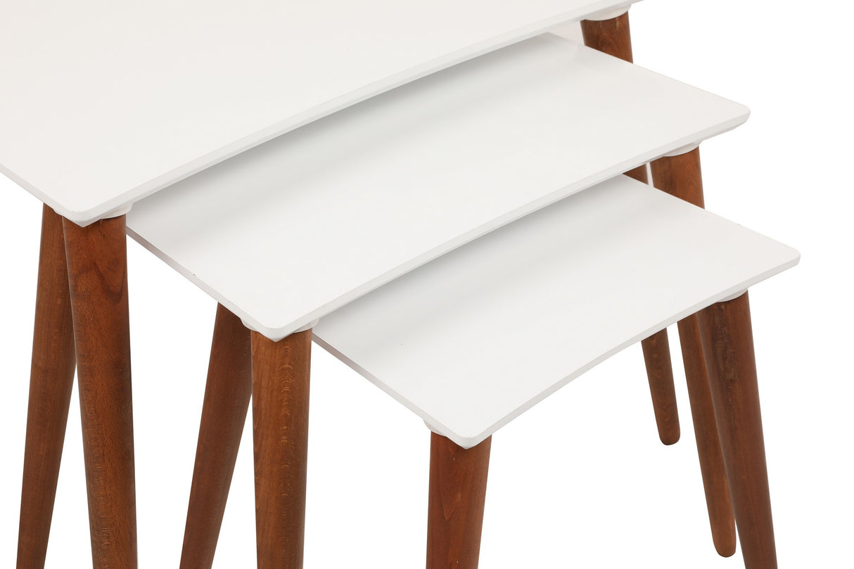 Set 3 măsuțe de cafea Base, Alb - Nuc, 43x34x37 cm