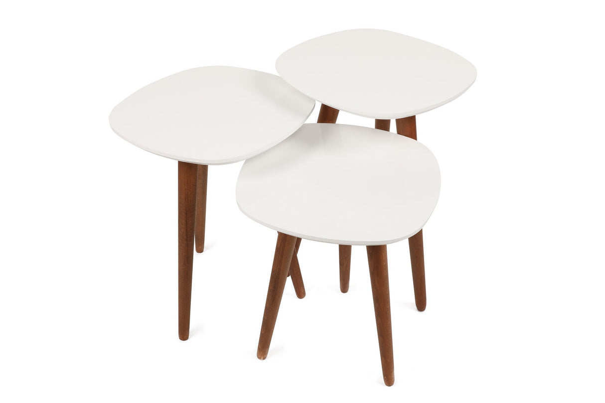 Set 3 măsuțe de cafea Nadva, Alb - Nuc, 41x39x47 cm