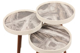 Set 3 măsuțe de cafea Neep, Alb - Nuc - Gri, 39x39x48 cm