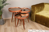 Set 3 măsuțe de cafea Pizzo, Rose gold - Nuc, 42x41x47 cm