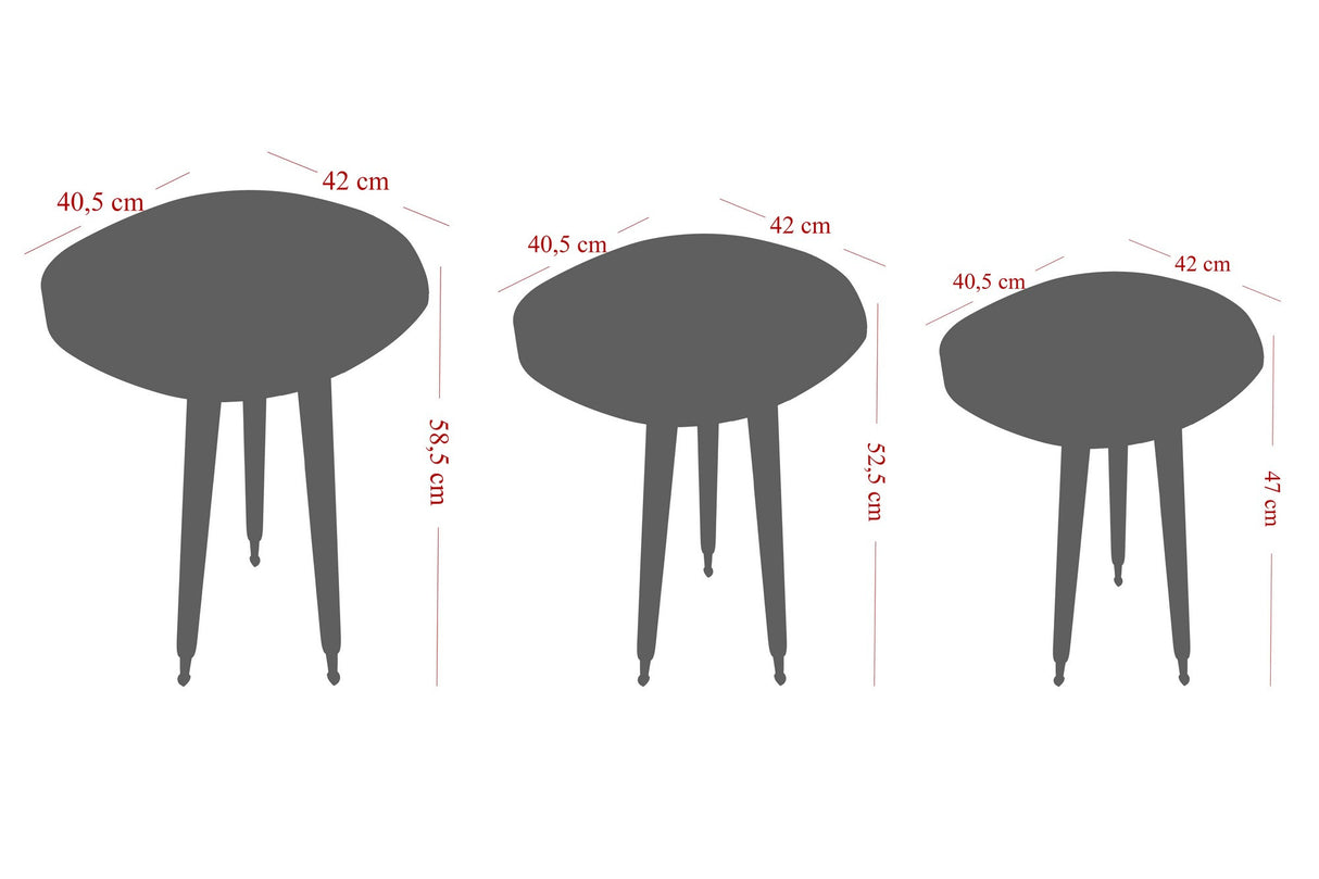 Set 3 măsuțe de cafea Pizzo, Rose gold - Nuc, 42x41x47 cm