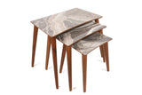 Set 3 măsuțe de cafea Siv, Gri - Alb - Nuc, 43x34x37 cm