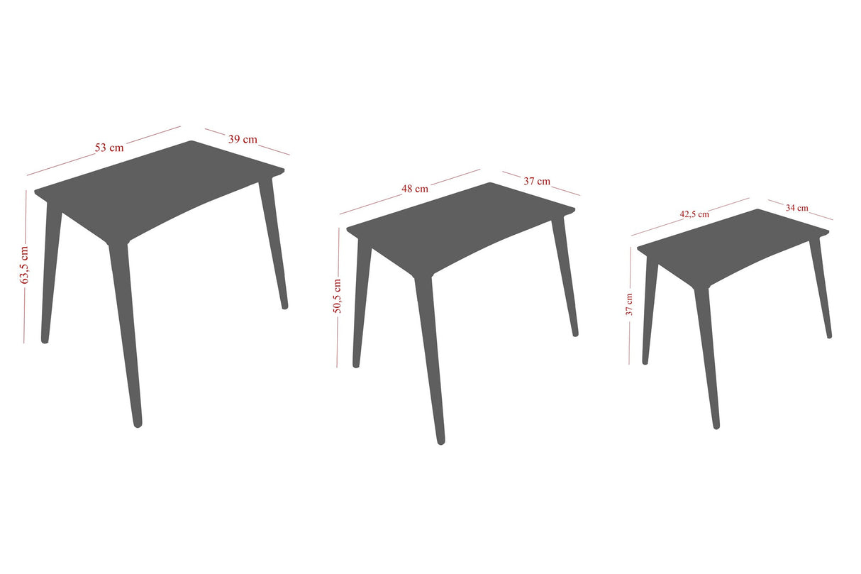 Set 3 măsuțe de cafea Siv, Gri - Alb - Nuc, 43x34x37 cm
