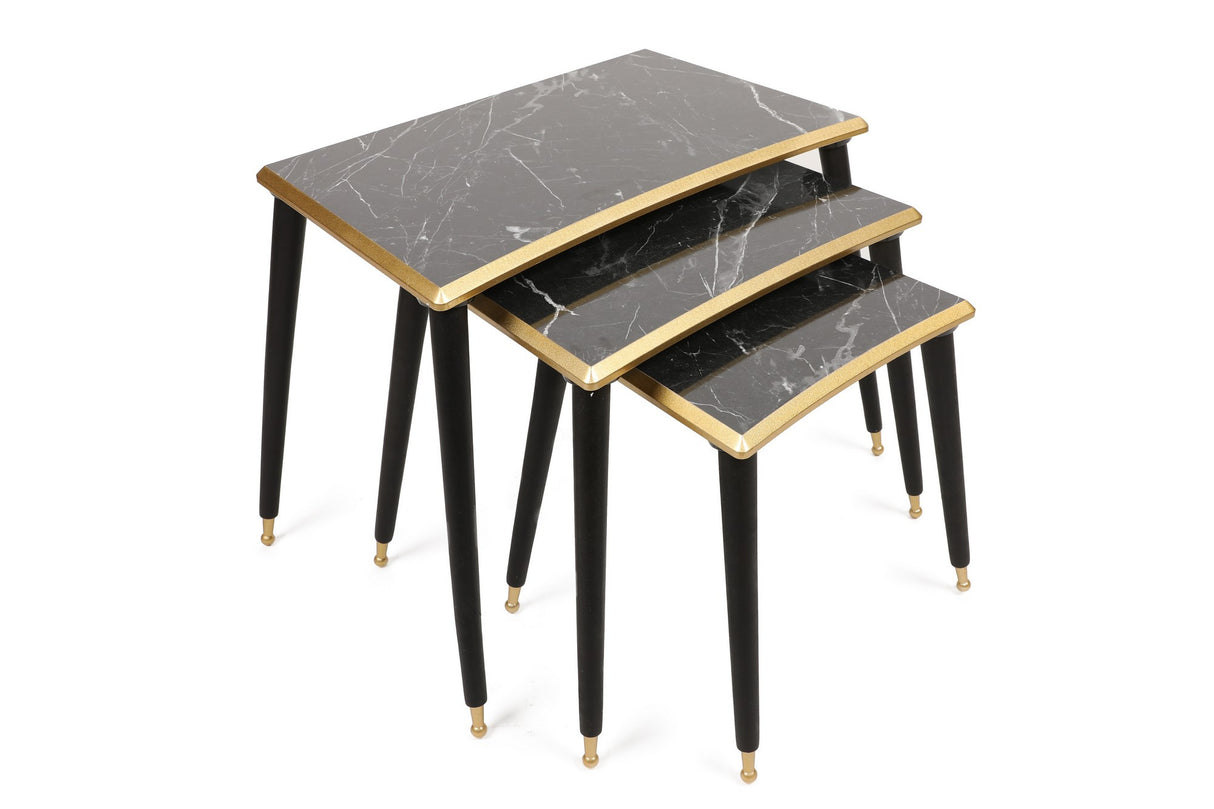 Set 3 măsuțe de cafea Tensio, Negru - Auriu, 43x34x37 cm
