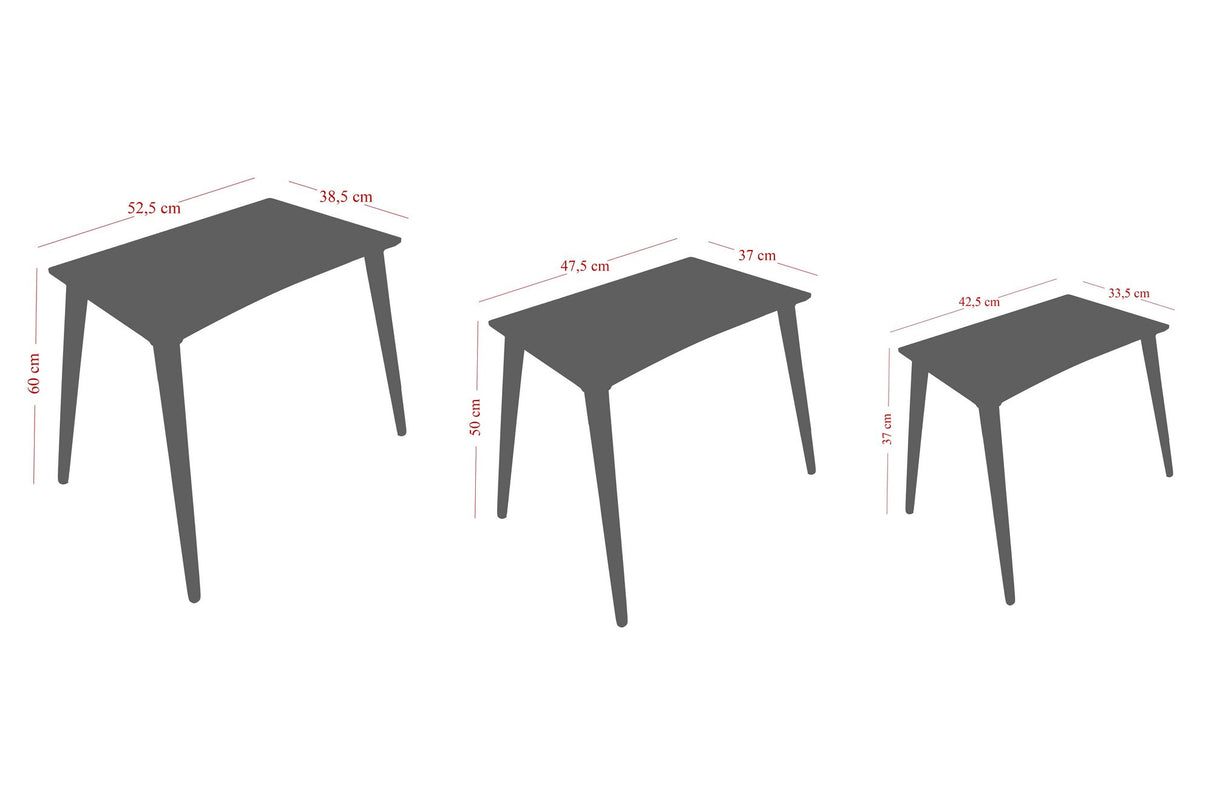 Set 3 măsuțe de cafea Tensio, Negru - Auriu, 43x34x37 cm