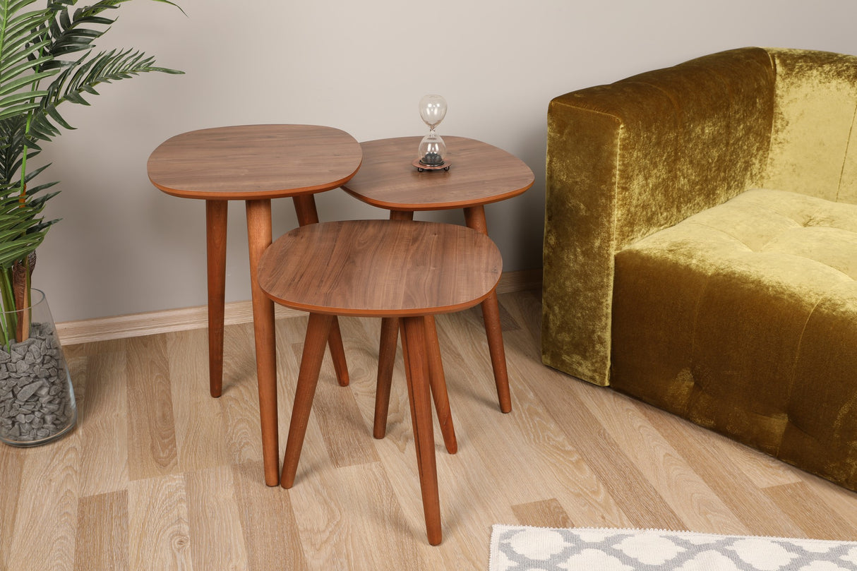 Set 3 măsuțe de cafea Tyn, Nuc, 41x39x47 cm