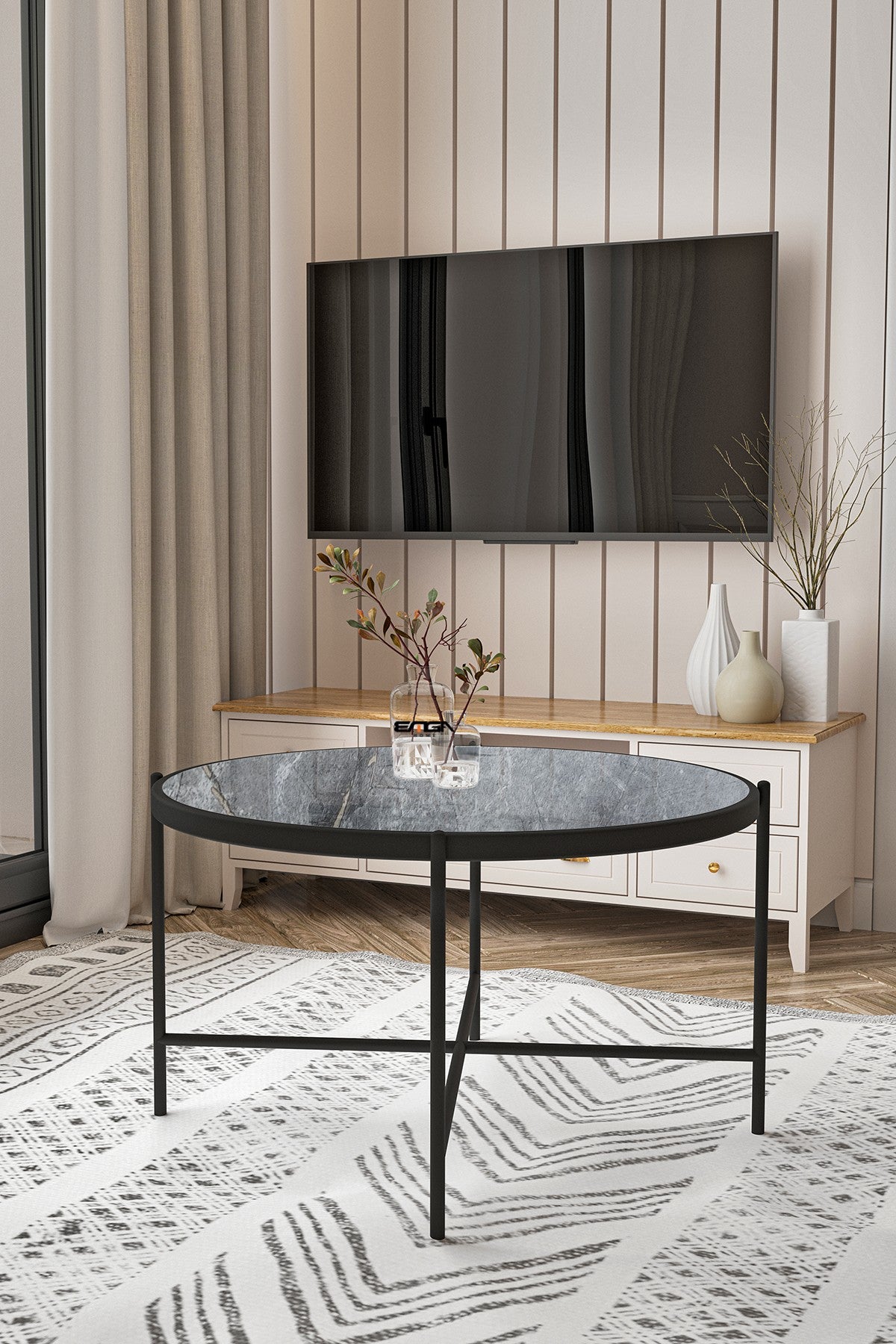 Măsuță de cafea Rotto, Diverse culori, 75x75x45 cm - Marble - Antracit | SKU: 594MRS1227 | Măsuță de cafea Rotto, 75x75x45 cm, varianta Marble - Antracit, produs pentru amenajarea locuinței, disponibil online în România la CasaMob