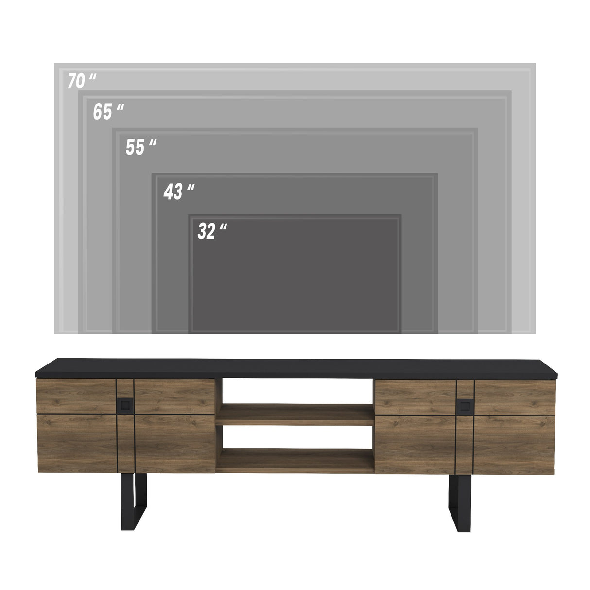 Comodă TV Paulo, Nuc - Negru, 160x35x50 cm