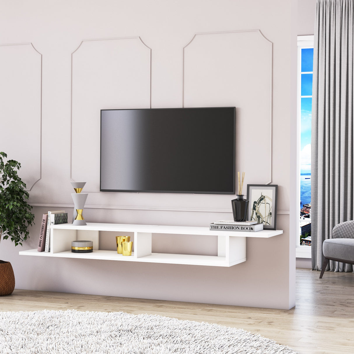 Comodă TV Numudio, Alb, 150x30x18 cm