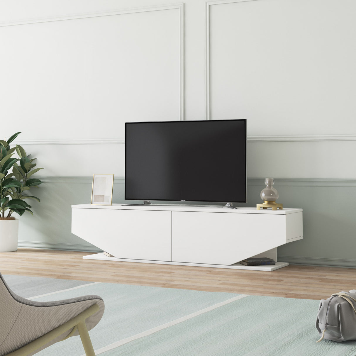 Comodă TV Ares, Alb, 160x33x37 cm