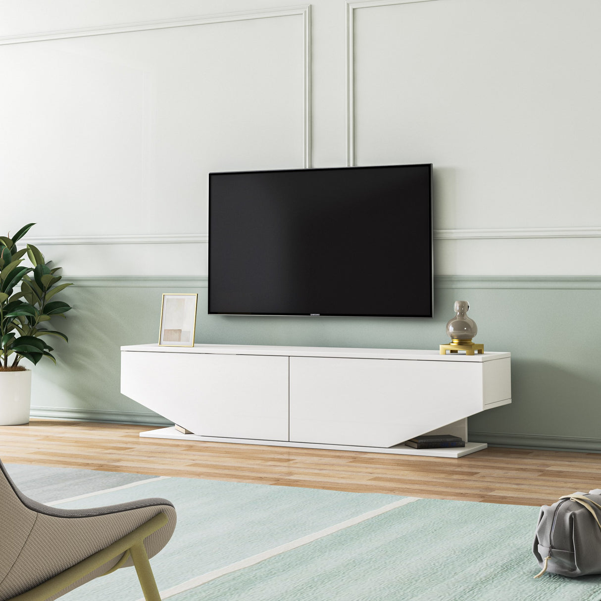 Comodă TV Ares, Alb, 160x33x37 cm