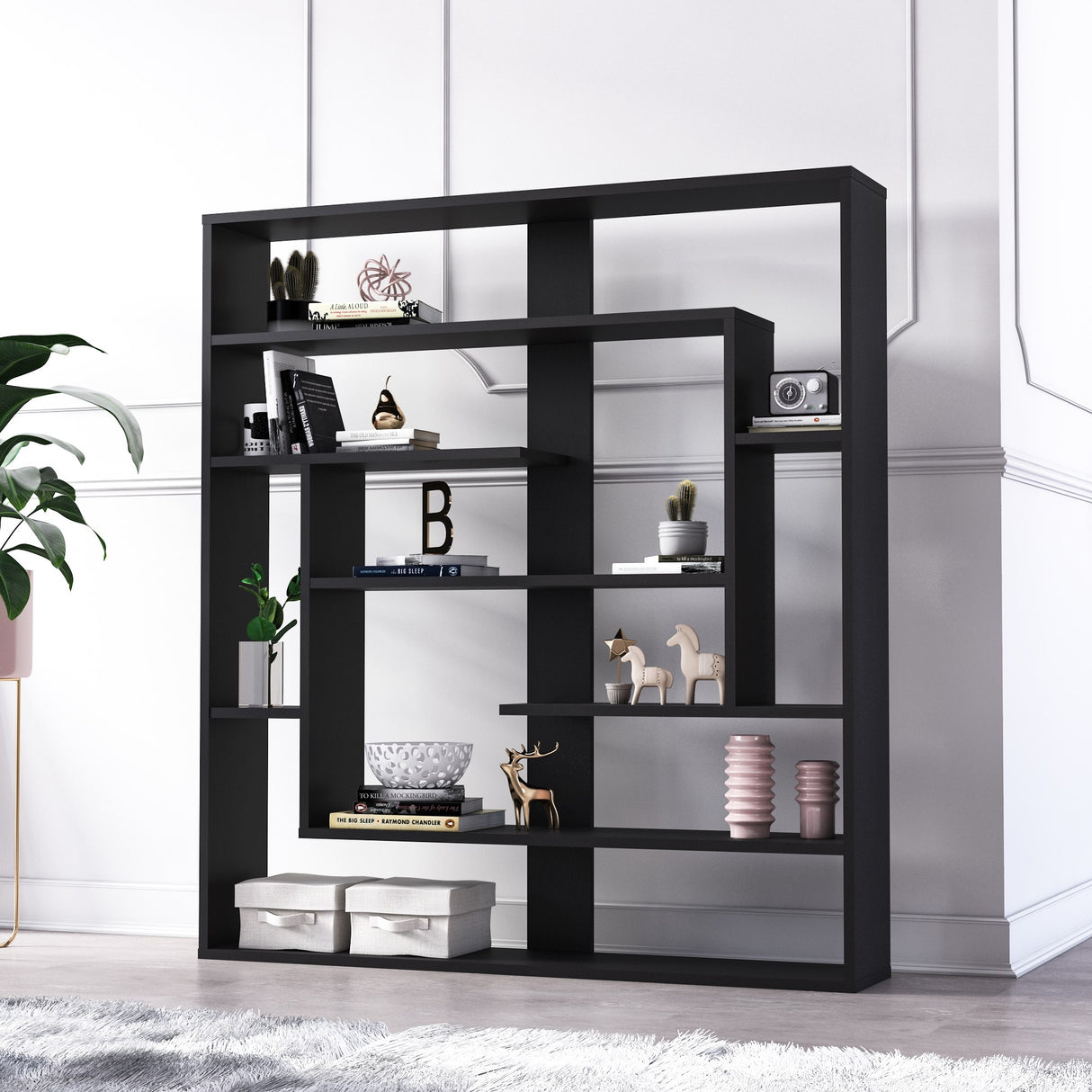 Bibliotecă Sebastian, Negru, 120x132x22 cm