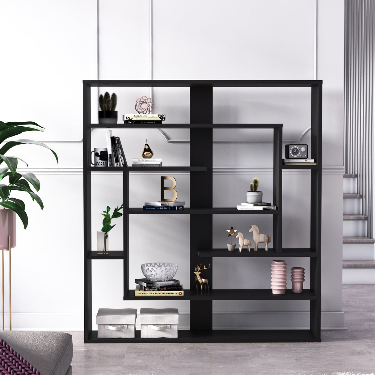 Bibliotecă Sebastian, Negru, 120x132x22 cm