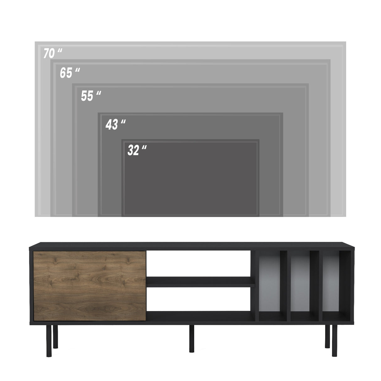 Comodă TV Pietra, Diverse culori, 160x35x57 cm - Nuc - Negru | SKU: 598MNM1110 | Comodă TV Pietra, 160x35x57 cm, varianta Nuc - Negru, produs pentru amenajarea locuinței, disponibil online în România la CasaMob