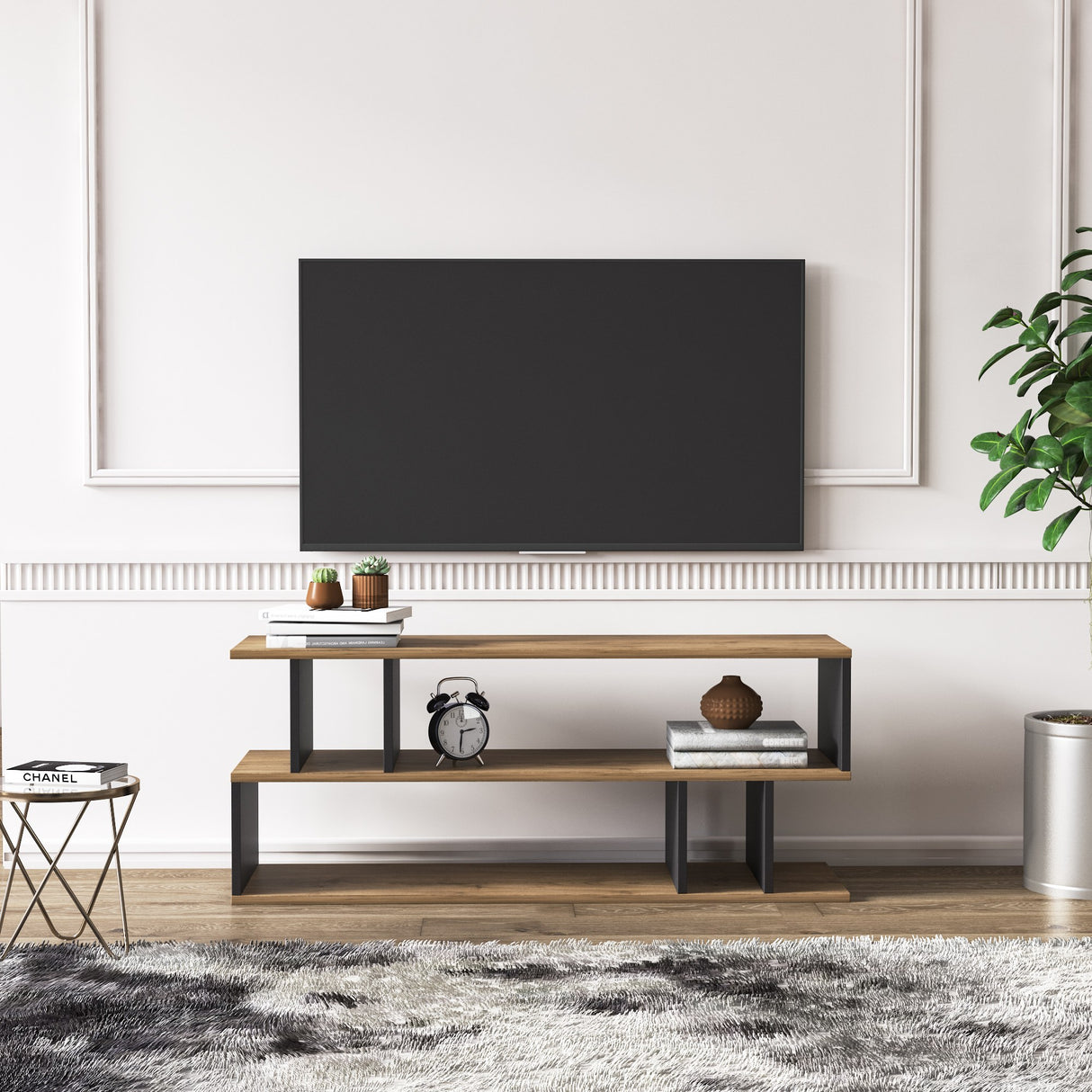 Comodă TV Piramide, Nuc - Negru, 120x35x50 cm