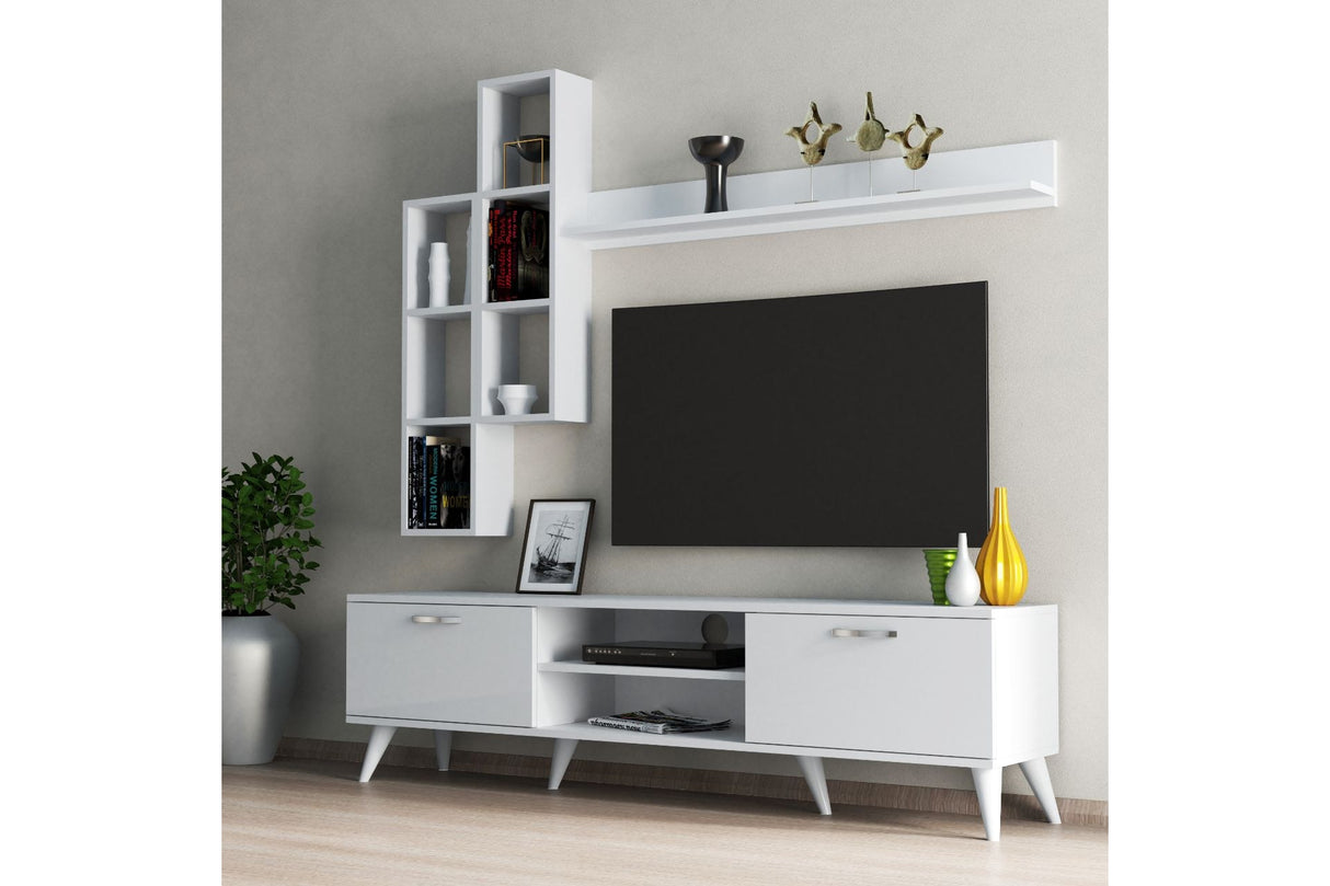 Comodă TV TVU0301, Alb, 180x35x48 cm