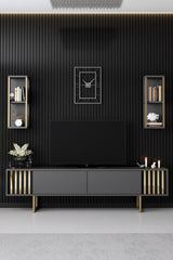 Set mobilă pentru sufragerie Gold Line, Antracit - Auriu, 180x30x18 cm