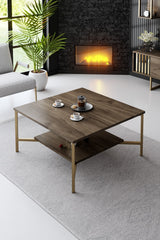 Set mobilă pentru sufragerie Gold Line - Walnut, Gold, Nuc - Negru, 180x30x18 cm