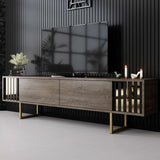 Comodă TV Gold Line - Walnut, Black, Nuc - Auriu, 180x30x18 cm