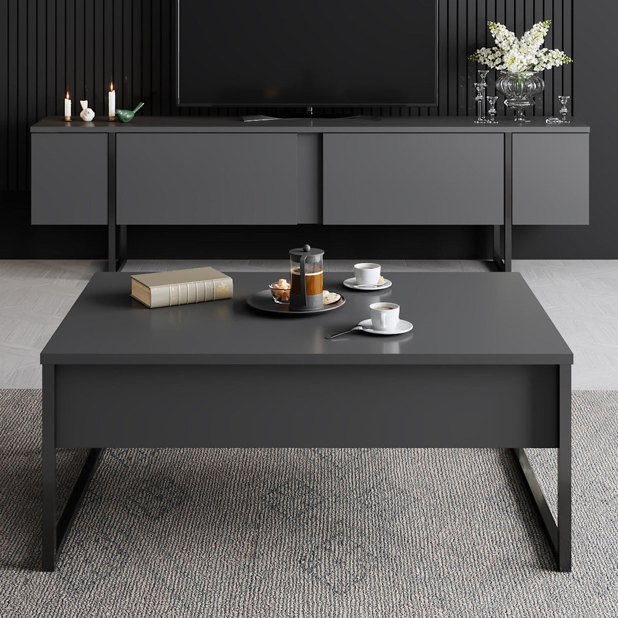 Măsuță de cafea Luxe, Diverse culori, 90x60x40 cm - Antracit - Negru | SKU: 618BLY1124 | Măsuță de cafea Luxe, 90x60x40 cm, varianta Antracit - Negru, produs pentru amenajarea locuinței, disponibil online în România la CasaMob