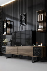 Set mobilă pentru sufragerie negru Line Set, Diverse culori, 180x30x18 cm - Nuc - Negru | SKU: 618BLY1155 | Set mobilă pentru sufragerie negru Line Set, 180x30x18 cm, varianta Nuc - Negru, produs pentru amenajarea locuinței, disponibil online în România la CasaMob