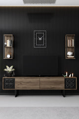 Set mobilă pentru sufragerie negru Line Set, Diverse culori, 180x30x18 cm - Nuc - Negru | SKU: 618BLY1155 | Set mobilă pentru sufragerie negru Line Set, 180x30x18 cm, varianta Nuc - Negru, produs pentru amenajarea locuinței, disponibil online în România la CasaMob