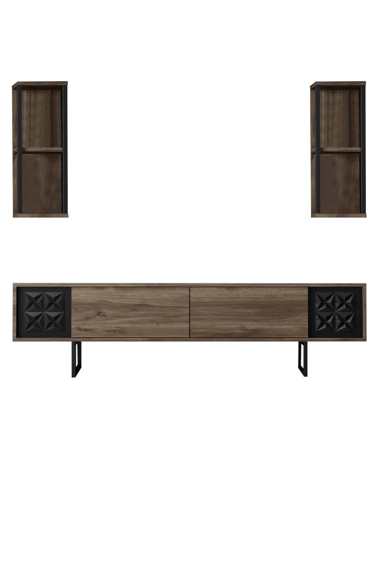 Set mobilă pentru sufragerie negru Line Set, Diverse culori, 180x30x18 cm - Nuc - Negru | SKU: 618BLY1155 | Set mobilă pentru sufragerie negru Line Set, 180x30x18 cm, varianta Nuc - Negru, produs pentru amenajarea locuinței, disponibil online în România la CasaMob