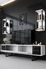 Set mobilă pentru sufragerie negru Line Set, Diverse culori, 180x30x18 cm - Alb - Negru | SKU: 618BLY1156 | Set mobilă pentru sufragerie negru Line Set, 180x30x18 cm, varianta Alb - Negru, produs pentru amenajarea locuinței, disponibil online în România la CasaMob