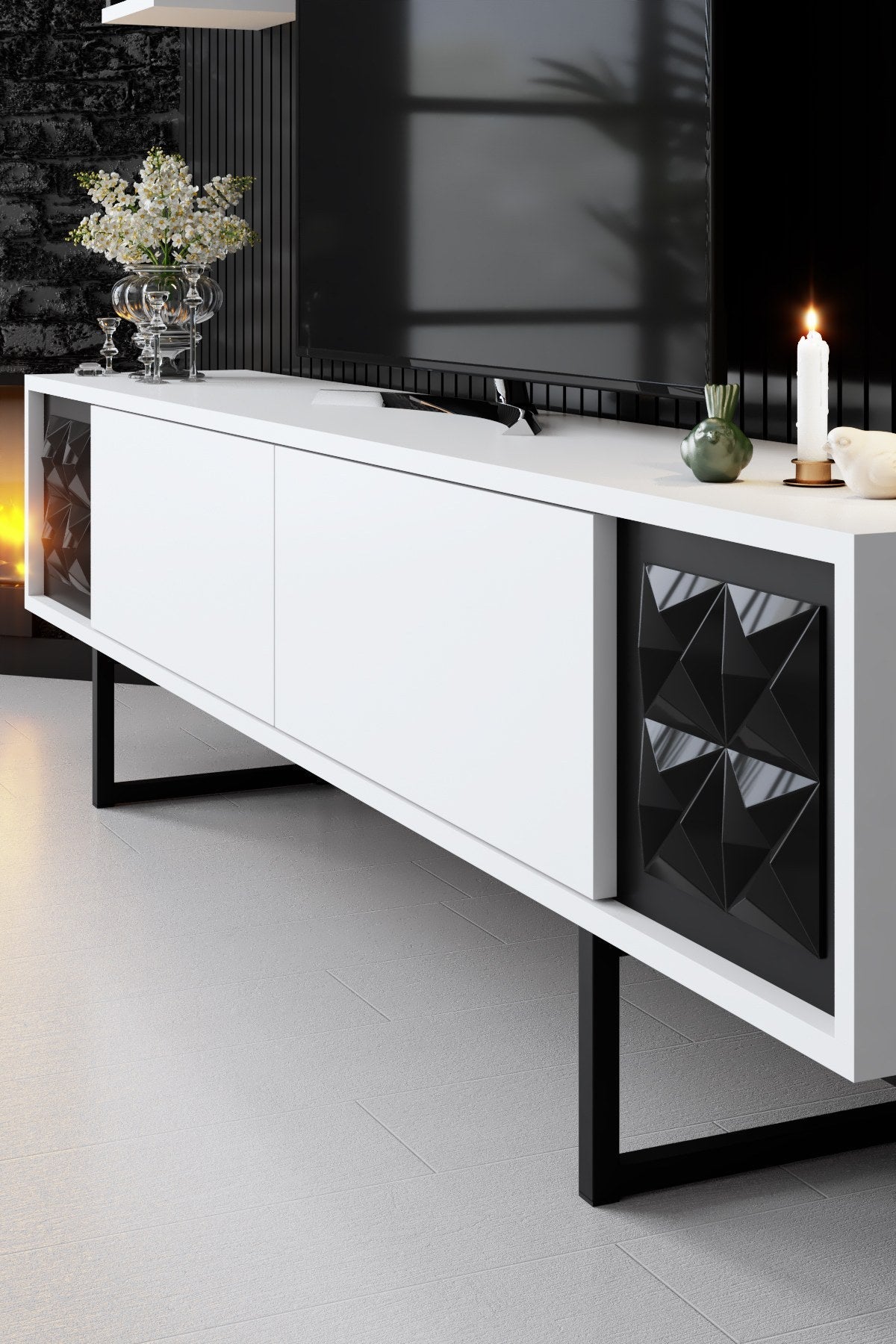 Set mobilă pentru sufragerie negru Line Set, Diverse culori, 180x30x18 cm - Alb - Negru | SKU: 618BLY1156 | Set mobilă pentru sufragerie negru Line Set, 180x30x18 cm, varianta Alb - Negru, produs pentru amenajarea locuinței, disponibil online în România la CasaMob
