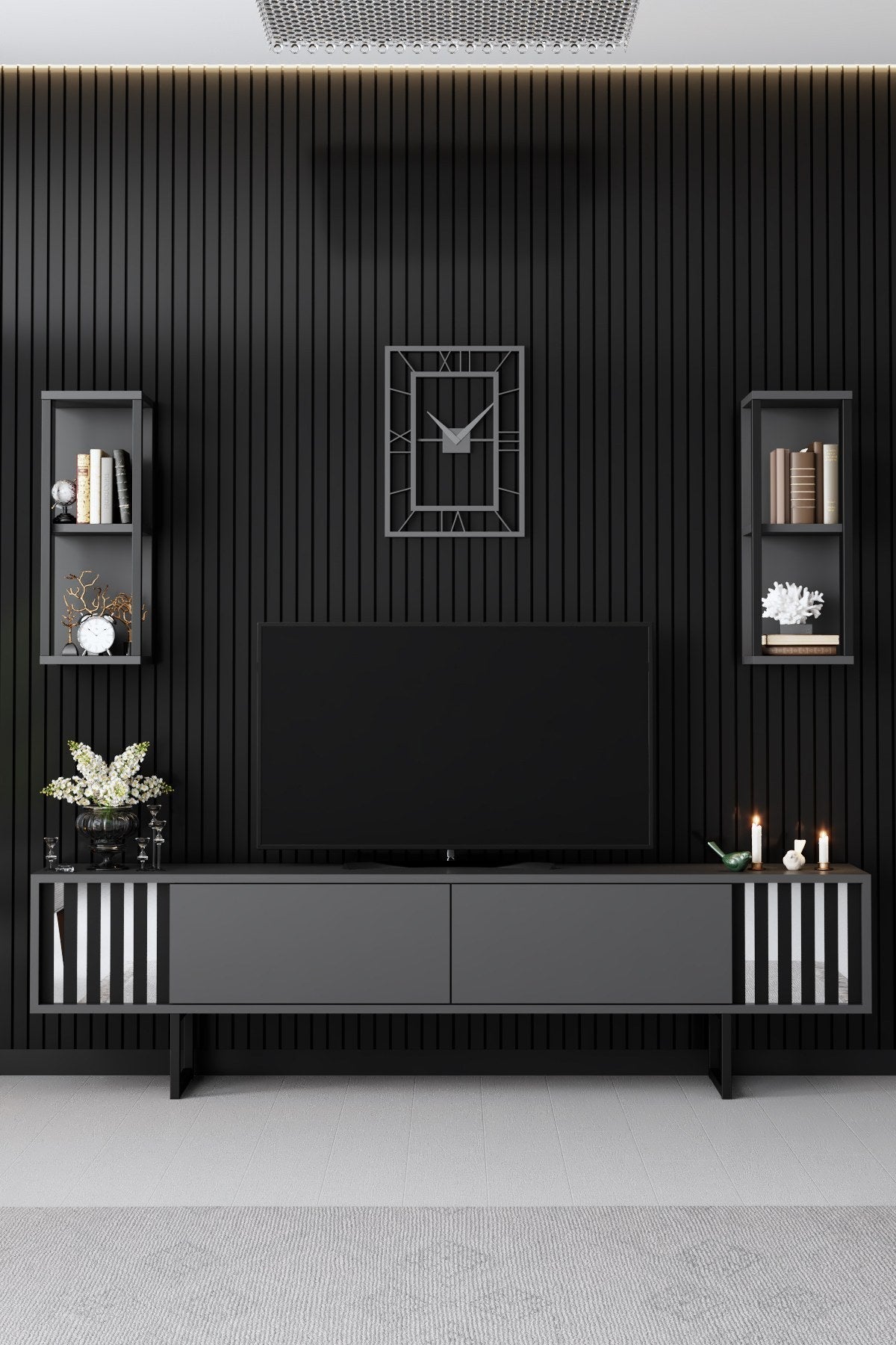 Set mobilă pentru sufragerie Chrome Line Set, Diverse culori, 180x30x18 cm - Antracit - Negru | SKU: 618BLY1157 | Set mobilă pentru sufragerie Chrome Line Set, 180x30x18 cm, varianta Antracit - Negru, produs pentru amenajarea locuinței, disponibil online în România la CasaMob