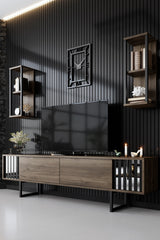 Set mobilă pentru sufragerie Chrome Line Set, Diverse culori, 180x30x18 cm - Nuc - Negru | SKU: 618BLY1158 | Set mobilă pentru sufragerie Chrome Line Set, 180x30x18 cm, varianta Nuc - Negru, produs pentru amenajarea locuinței, disponibil online în România la CasaMob
