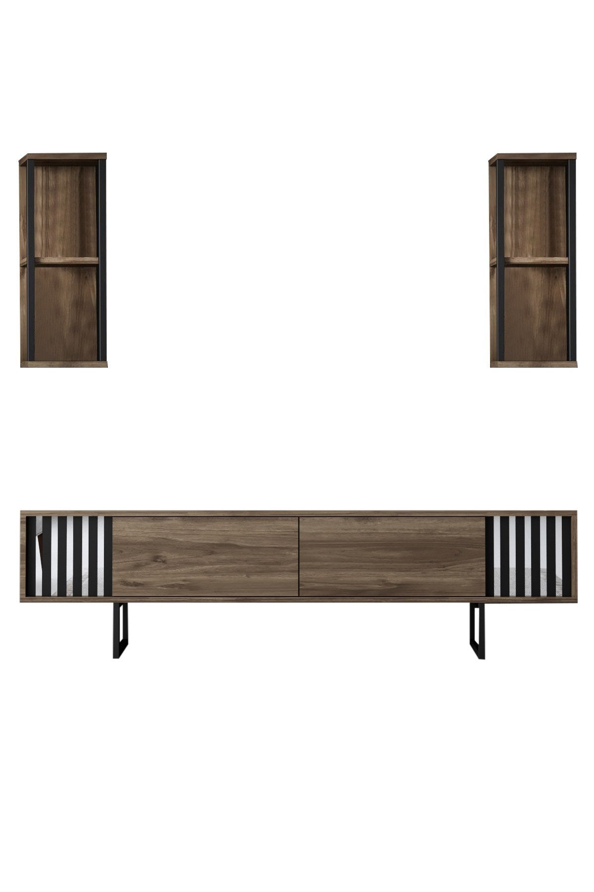 Set mobilă pentru sufragerie Chrome Line Set, Diverse culori, 180x30x18 cm - Nuc - Negru | SKU: 618BLY1158 | Set mobilă pentru sufragerie Chrome Line Set, 180x30x18 cm, varianta Nuc - Negru, produs pentru amenajarea locuinței, disponibil online în România la CasaMob