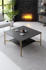 Set mobilă pentru sufragerie Gold Line, Antracit - Auriu, 180x30x18 cm