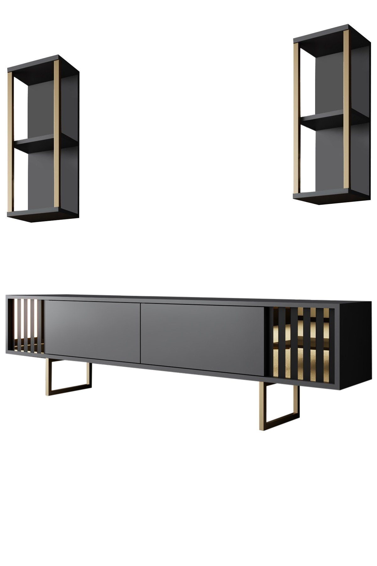 Set mobilă pentru sufragerie Gold Line, Antracit - Auriu, 180x30x18 cm