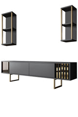 Set mobilă pentru sufragerie Gold Line, Antracit - Auriu, 180x30x18 cm