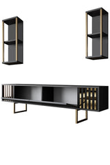Set mobilă pentru sufragerie Gold Line, Antracit - Auriu, 180x30x18 cm