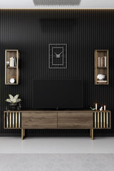 Set mobilă pentru sufragerie Gold Line - Walnut, Gold, Nuc - Negru, 180x30x18 cm