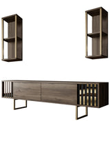 Set mobilă pentru sufragerie Gold Line - Walnut, Gold, Nuc - Negru, 180x30x18 cm