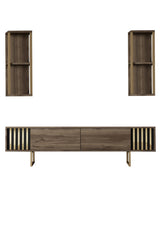 Set mobilă pentru sufragerie Gold Line - Walnut, Gold, Nuc - Negru, 180x30x18 cm