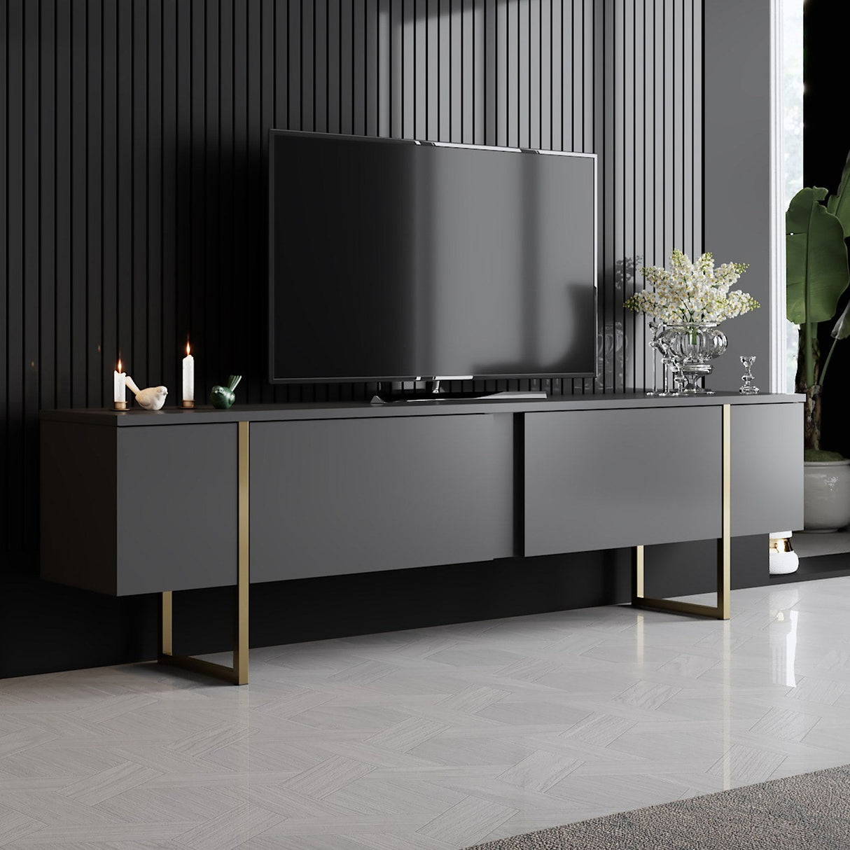 Set mobilă pentru sufragerie Luxe Set, Diverse culori, 180x30x47 cm - Antracit - Auriu | SKU: 618BLY1170 | Set mobilă pentru sufragerie Luxe Set, 180x30x47 cm, varianta Antracit - Auriu, produs pentru amenajarea locuinței, disponibil online în România la CasaMob