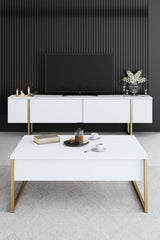Set mobilă pentru sufragerie Luxe, Diverse culori, Diverse dimensiuni - Alb - Auriu - 160x35x80 cm | SKU: 618BLY1185 | Set mobilă pentru sufragerie Luxe, varianta Alb - Auriu - 160x35x80 cm, produs pentru amenajarea locuinței, disponibil online în România la CasaMob