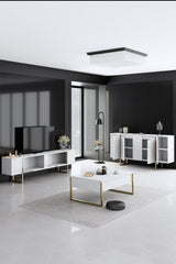 Set mobilă pentru sufragerie Luxe, Diverse culori, Diverse dimensiuni - Alb - Auriu - 160x35x80 cm | SKU: 618BLY1185 | Set mobilă pentru sufragerie Luxe, varianta Alb - Auriu - 160x35x80 cm, produs pentru amenajarea locuinței, disponibil online în România la CasaMob