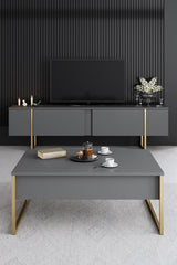 Set mobilă pentru sufragerie Luxe, Diverse culori, Diverse dimensiuni - Antracit - Auriu - 160x35x80 cm | SKU: 618BLY1184 | Set mobilă pentru sufragerie Luxe, varianta Antracit - Auriu - 160x35x80 cm, produs pentru amenajarea locuinței, disponibil online în România la CasaMob