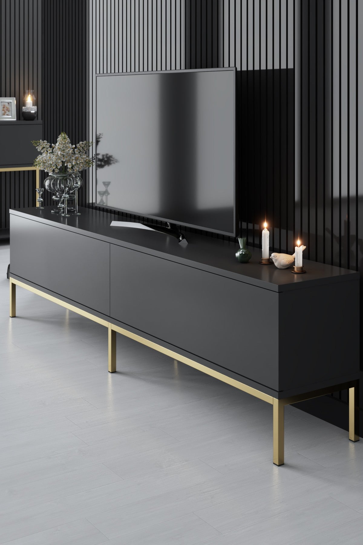 Set mobilă pentru sufragerie Lord, Diverse culori, 180x30x47 cm - Antracit - Auriu | SKU: 618BLY1190 | Set mobilă pentru sufragerie Lord, 180x30x47 cm, varianta Antracit - Auriu, produs pentru amenajarea locuinței, disponibil online în România la CasaMob