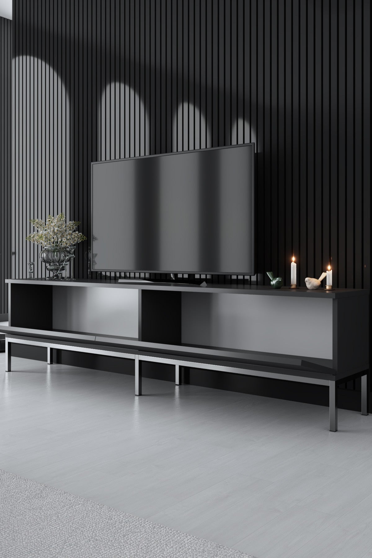Comodă TV Lord, Diverse culori, 180x30x47 cm - Antracit - Argintiu | SKU: 618BLY1191 | Comodă TV Lord, 180x30x47 cm, varianta Antracit - Argintiu, produs pentru amenajarea locuinței, disponibil online în România la CasaMob