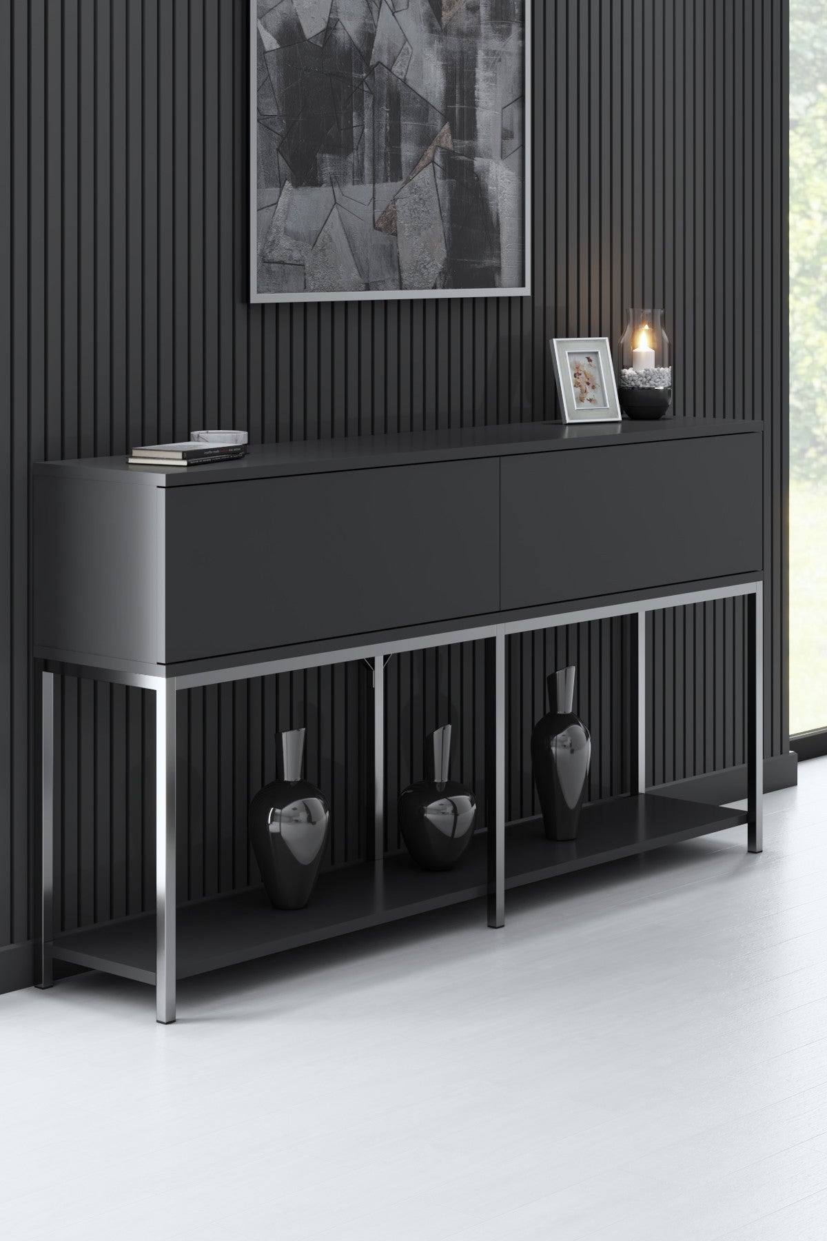 Set mobilă pentru sufragerie Lord, Diverse culori, 180x30x47 cm - Antracit - Argintiu | SKU: 618BLY1194 | Set mobilă pentru sufragerie Lord, 180x30x47 cm, varianta Antracit - Argintiu, produs pentru amenajarea locuinței, disponibil online în România la CasaMob